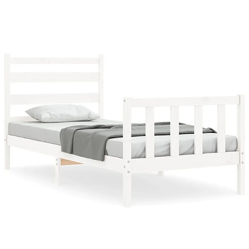 Maison Chic Cadre/structure de lit et tête de lit pour adulte - Lit Moderne Chambre blanc 100x200 cm bois massif -MN35638