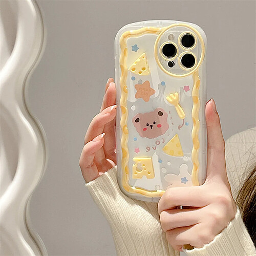 GUPBOO Étui pour iPhone13ProMax Étui de téléphone portable de dessin animé d'ours de fromage en trois dimensions en silicone transparent