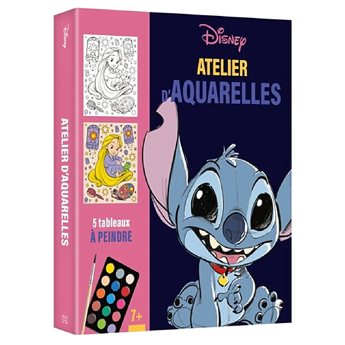 DISNEY : Atelier d'aquarelle - Coffret 5 tableaux à peindre : avec une palette, un pinceau et tampon mousse