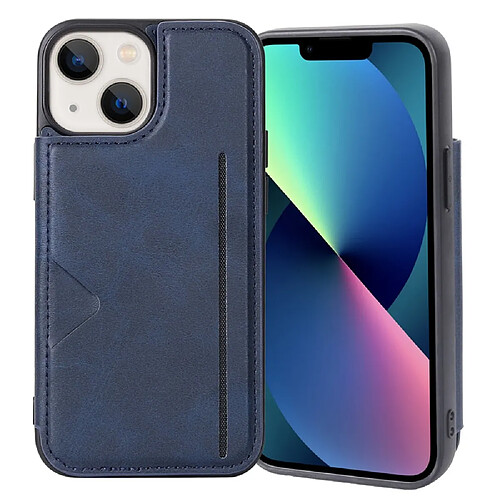 Coque en TPU + PU fentes pour cartes avec porte-cartes pour votre iPhone 13 mini 5.4 pouces - bleu