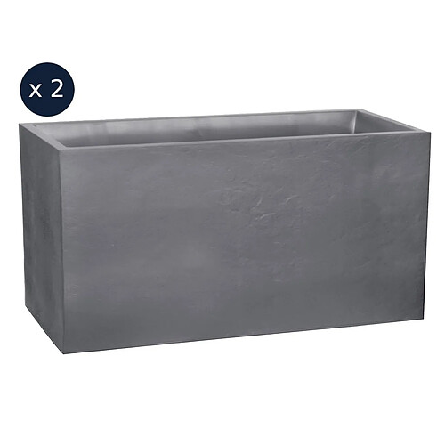 Lot de 2 Jardinières Muret Volcania effet pierre - 99,5 x 39,5 x 60 cm - 116 L - Gris galet - Eda