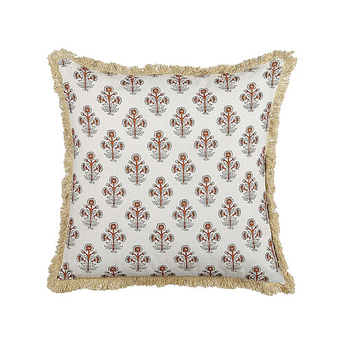 Beliani Coussin OMORIKA Coton 45 x 45 cm Floral Impression en bloc Blanc