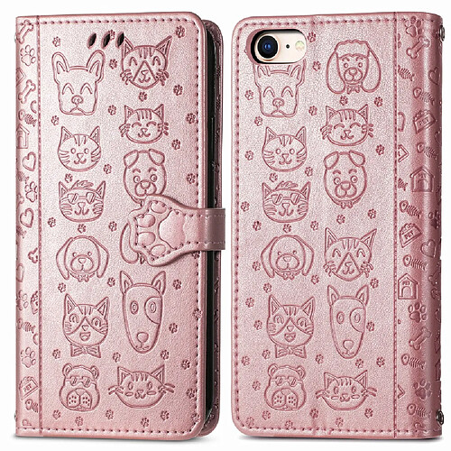 Etui en PU Impression de motif de chien de chat avec support magnétique or rose pour votre Apple iPhone SE (2nd Generation)/8/7/6