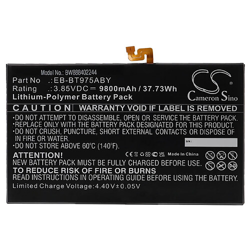 vhbw Batterie compatible avec Samsung Galaxy Tab S7+ SM-T975N, S7+ SM-T976B, S7+ SM-T976N tablette pad (9800mAh, 3,85V, Li-polymère)