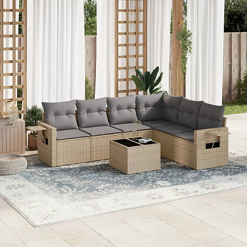 vidaXL Salon de jardin avec coussins 7 pcs beige résine tressée