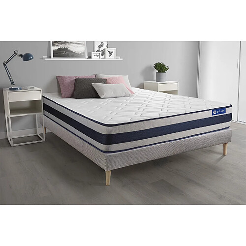 ACTISOM Ensemble matelas Mémoire de forme ACTIMEMO ERGO 200x200 cm Maxi épaisseur 5zones de confort + sommier KIT gris