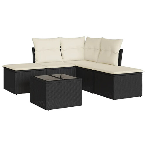 Maison Chic Salon de jardin 6 pcs avec coussins | Ensemble de Table et chaises | Mobilier d'Extérieur noir résine tressée -GKD38342