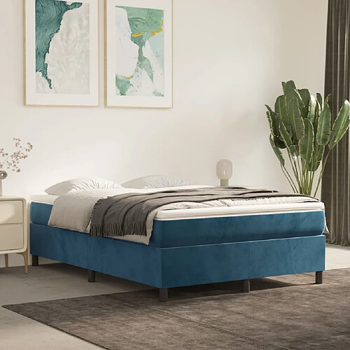 Maison Chic Lit Adulte - Lit simple Lit à sommier tapissier et matelas moelleux - Meuble de Chambre - Bleu foncé 140x200cm Velours -MN89882