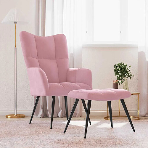 vidaXL Chaise de relaxation avec tabouret Rose Velours