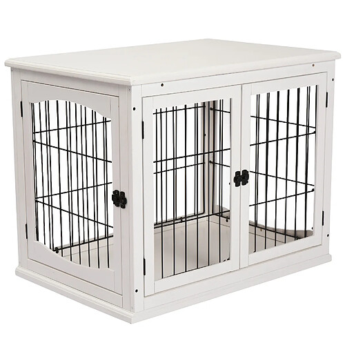 Pawhut Cage pour chien animaux cage en bois MDF classe E1 3 portes verrouillables max. 30 Kg dim. 81L x 58l x 66H cm blanc noir