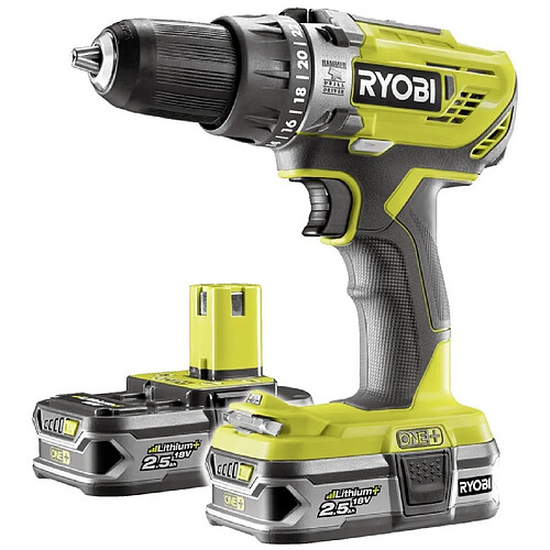 Ryobi - Perceuse visseuse à batterie One+ 18V 2,5Ah Li-Ion 50Nm - R18PD3-225S