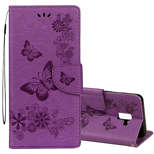 Wewoo Housse Étui Violet pour Samsung Galaxy A8 + 2018 Vintage en relief Floral papillon motif horizontal Flip en cuir avec fente carte et titulaire portefeuille lanière