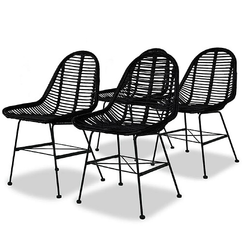 vidaXL Chaises à manger lot de 4 noir rotin naturel