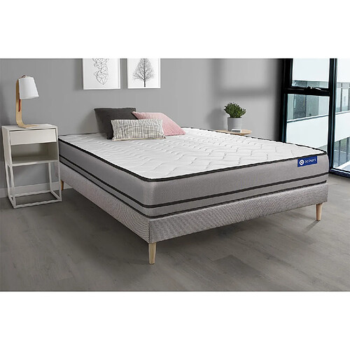 ACTISOM Ensemble matelas ACTIMEMO 140x200cm 2 faces à MÉMOIRE DE FORME 3zones de confort + sommier KIT gris