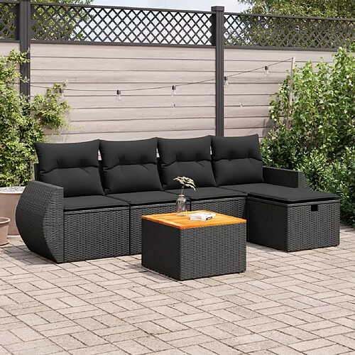 vidaXL Salon de jardin 6 pcs avec coussins noir résine tressée