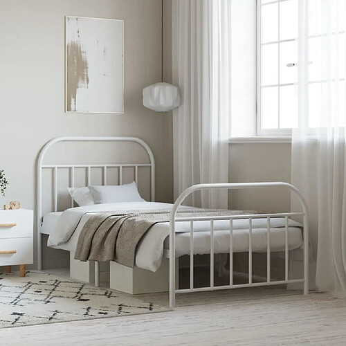 Maison Chic Lit adulte - Lit simple Cadre de lit métal avec tête de lit/pied de lit,Structure du lit Contemporain pour chambre blanc 100x190cm -MN30873