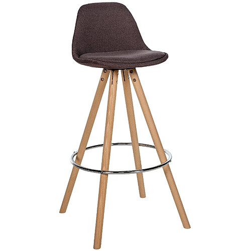 Decoshop26 Tabouret de bar chaise haute x1 repose-pieds style scandinave en tissu marron structure en bois clair rond 10_0004634