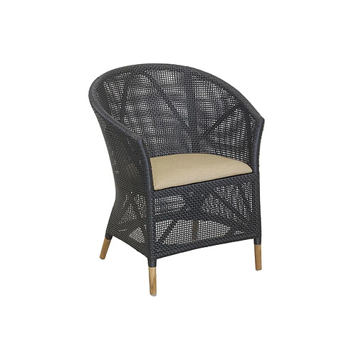 Aubry Gaspard Fauteuil en résine noire et teck + coussin extérieur.