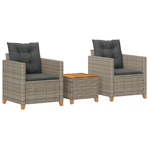 Maison Chic Ensemble de bistro 3 pcs coussins,Table + chaises + coussins de jardin gris résine tressée acacia -GKD975409