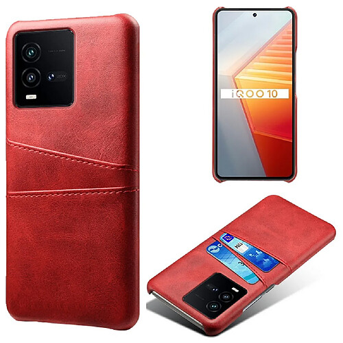 Coque en TPU + PU anti-rayures avec deux porte-cartes pour votre Vivo iQOO 10 5G - rouge