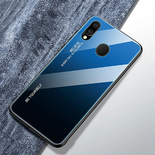 Wewoo Coque Pour Galaxy M20 Gradient Color Glass Case Blue