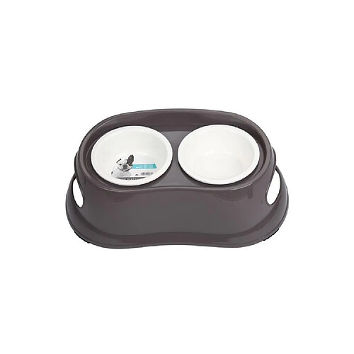 M-Pets MPETS Gamelle en plastique double ronde PLASTIC BOWL - Pour chien - 2x800ml - Coloris divers