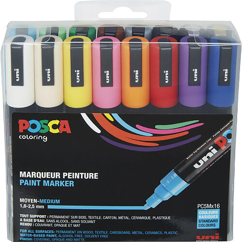 POSCA Marqueur à pigment PC-5M, étui de 16 ()