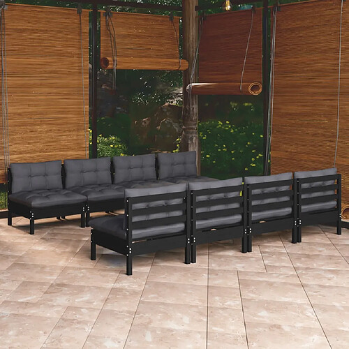 vidaXL Salon de jardin 9 pcs avec coussins bois de pin massif