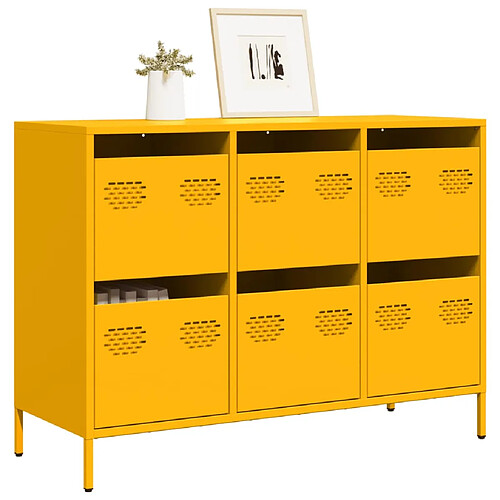 vidaXL Buffet jaune moutarde 101,5x39x73,5 cm acier laminé à froid