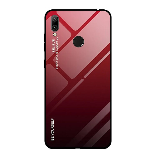 Wewoo Coque Pour Huawei Y7 2019 / / Y7 Prime 2019 Étui en verre de couleur dégradée Rouge