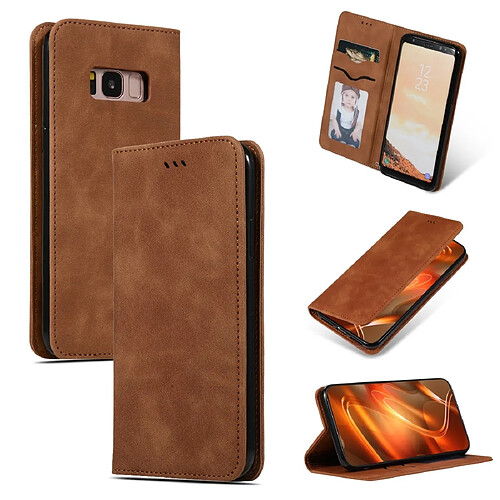 Wewoo Housse Coque Etui en cuir avec rabat horizontal magnétique Business Skin Feel pour Galaxy S8 Marron