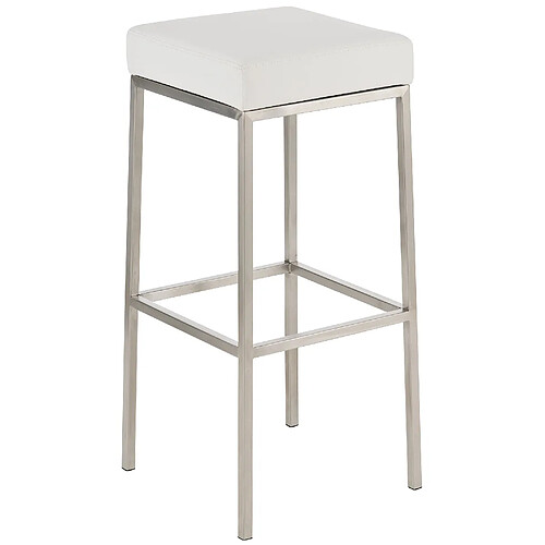 Decoshop26 Tabouret de bar rembourré revêtement synthétique blanc avec repose-pieds acier inoxydable hauteur de l'assise 85 cm 10_0000020