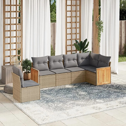 vidaXL Salon de jardin avec coussins 6 pcs beige résine tressée