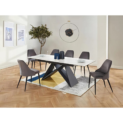 Vente-Unique Table à manger extensible LIBSY - 6 à 8 personnes - Céramique et Métal - Blanc de Maison Céphy