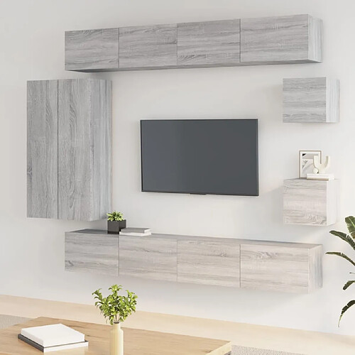 Maison Chic Ensemble de meubles TV 8 pcs | Banc TV Moderne pour salon | Meuble de Rangement - Sonoma gris Bois d'ingénierie -MN11447