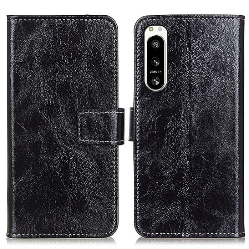 Etui en PU texture rétro crazy horse, anti-chocs avec support pour votre Sony Xperia 5 IV 5G - noir