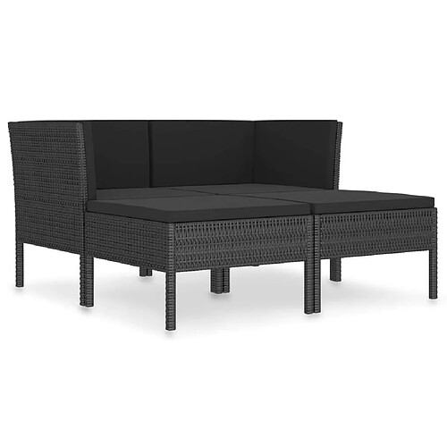 Maison Chic Salon de jardin 4 pcs + coussins - Mobilier/Meubles de jardin - Table et chaises d'extérieur Résine tressée Noir -MN30911