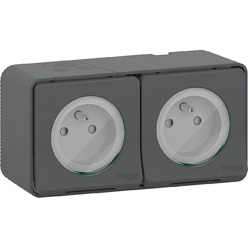 prise 2 p+t - double - gris - saillie - schneider electric mur36028