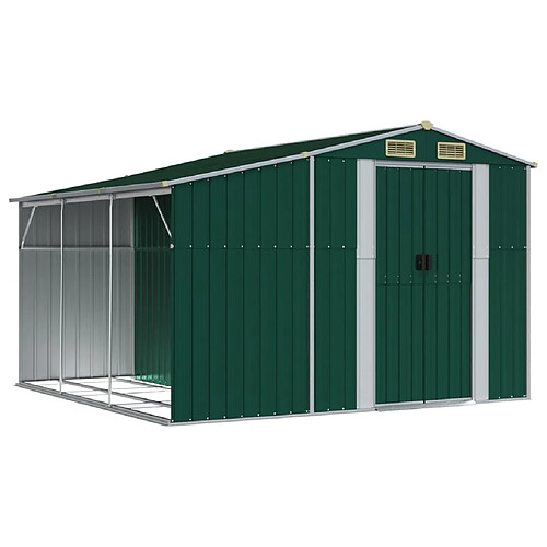 Helloshop26 Abri de jardin cabane cabanon maison de stockage remise extérieur hangar outils robuste 277 x 279 x 179 cm acier galvanisé vert 02_0022377