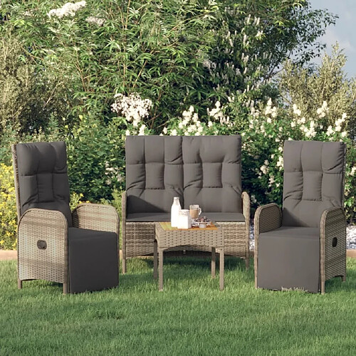 Salle à manger de jardin 3 pcs,Table et chaise à dîner avec coussins Gris -MN46604