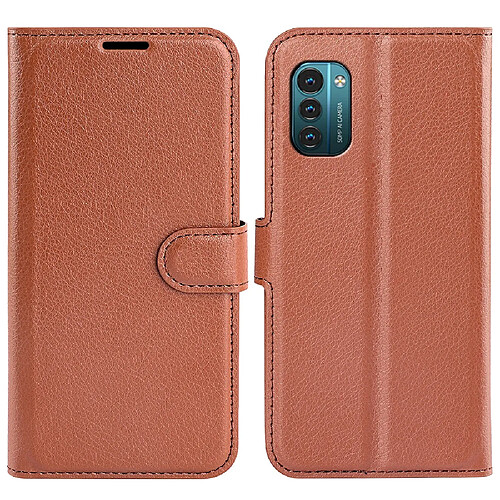 Etui en PU texture litchi avec support, marron pour votre Nokia G11/G21