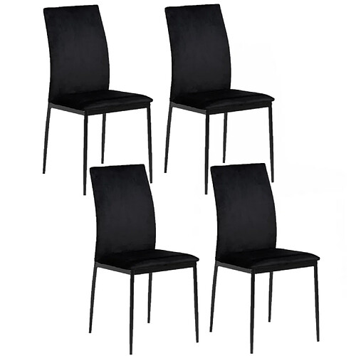 Toilinux Lot de 4 Chaises de salle à manger en tissu et métal - Noir