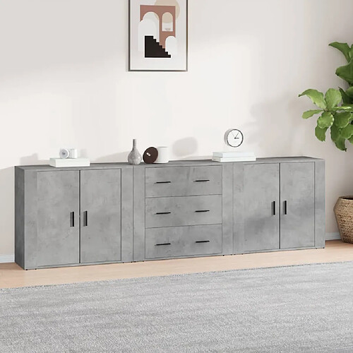 vidaXL Buffets 3 pcs gris béton bois d'ingénierie