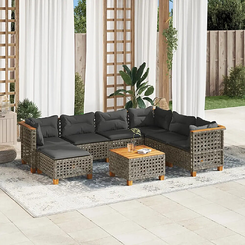 vidaXL Salon de jardin 8 pcs avec coussins gris résine tressée