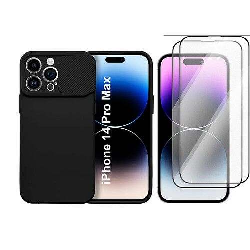 Coque Cam Slide couleur Noir + 2 Verres Trempes Pour iPhone 14 Pro Max Little Boutik©