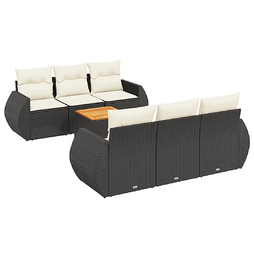 Maison Chic Ensemble Tables et chaises d'extérieur 7pcs avec coussins,Salon de jardin noir résine tressée -GKD874395