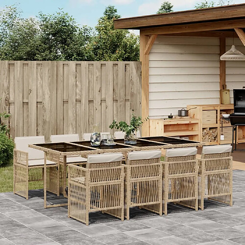 vidaXL Ensemble à manger de jardin et coussins 9 pcs beige Poly rotin