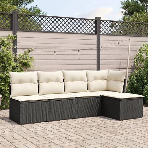 vidaXL Salon de jardin 5 pcs avec coussins noir résine tressée