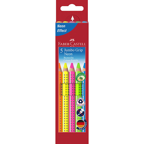 FABER-CASTELL Crayons couleur Jumbo GRIP Neon, 5 étui carton ()