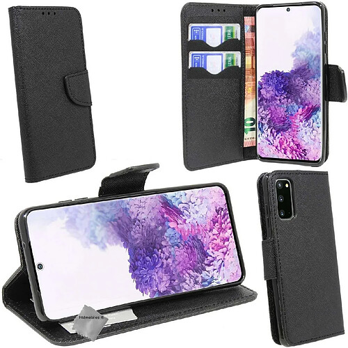 Htdmobiles Housse etui portefeuille avec coque intérieure en silicone pour Samsung Galaxy S20 + film ecran - NOIR / NOIR